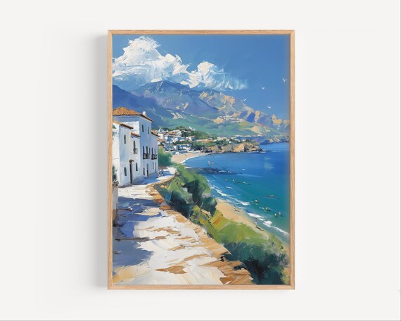 Costa Del Sol Oil Painting Travel Poster, Spain