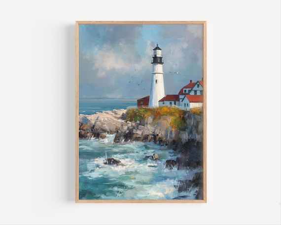 Portland Head Light Lighthouse Maine Coast Oil Painting Poster