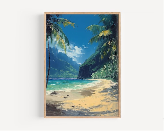 Corcovado Costa Rica Tropical Beach Cove Palm Cliffs Oil Painting Poster
