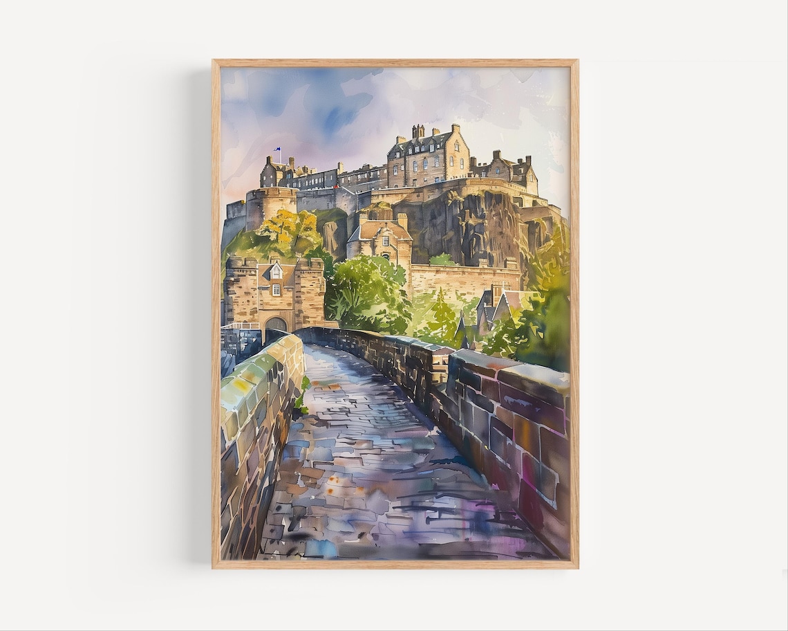 Edinburgh Castle Watercolor Travel Poster, Scotland