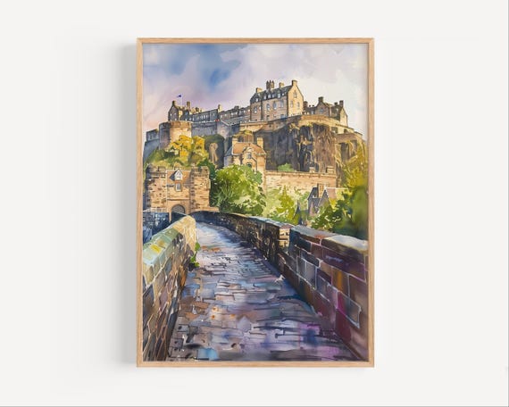 Edinburgh Castle Watercolor Travel Poster, Scotland