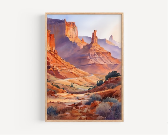 Moab Utah Red Rock Desert Canyon Watercolor Landscape Painting Poster