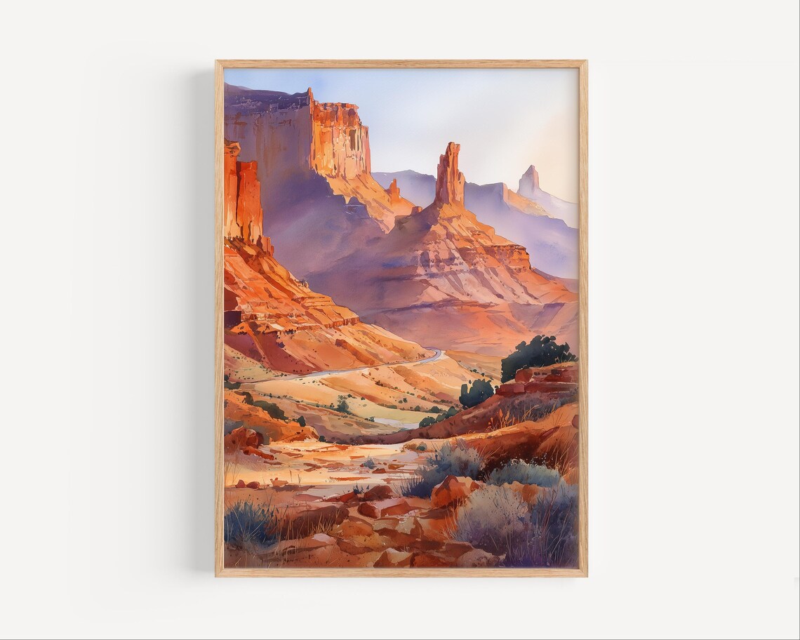 Moab Utah Red Rock Desert Canyon Watercolor Landscape Painting Poster