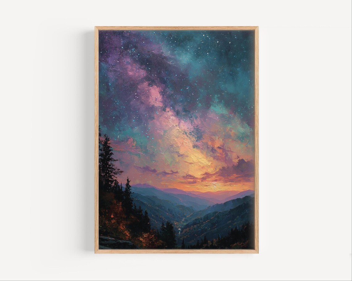 Milky Way Night Sky Appalachian Mountains Oil Painting Poster
