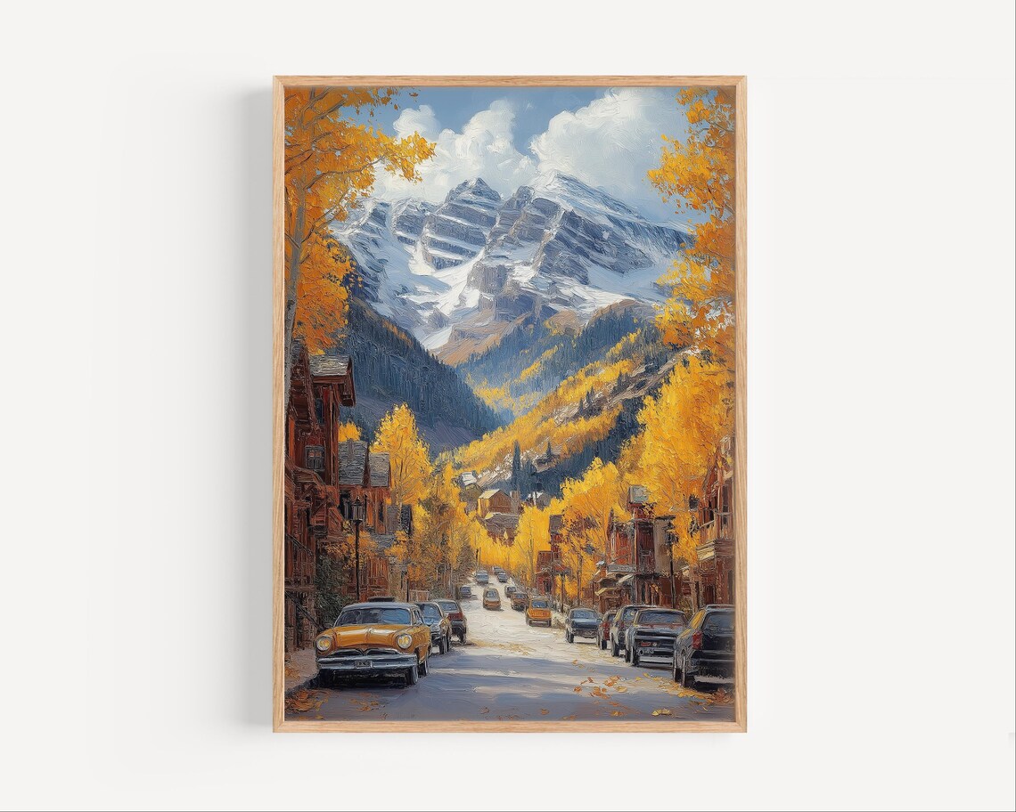 Telluride Colorado Fall Aspen Street Oil Painting Autumn Poster