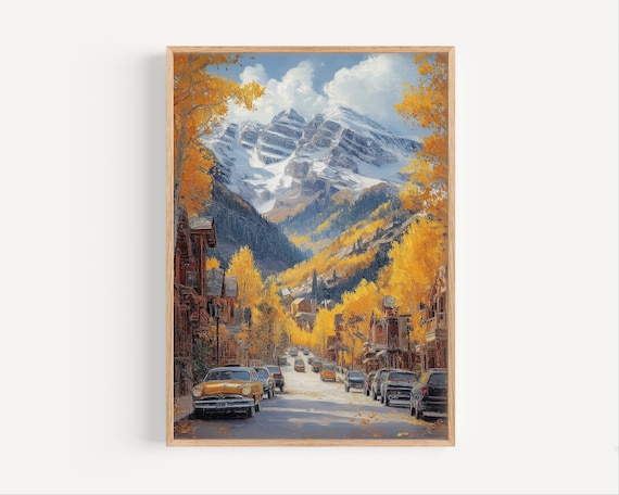 Telluride Colorado Fall Aspen Street Oil Painting Autumn Poster