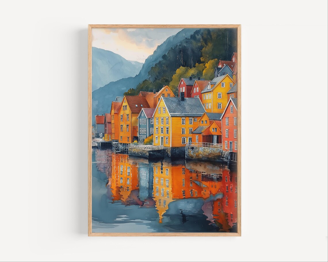 Bergen Norway Watercolor Travel Poster Print
