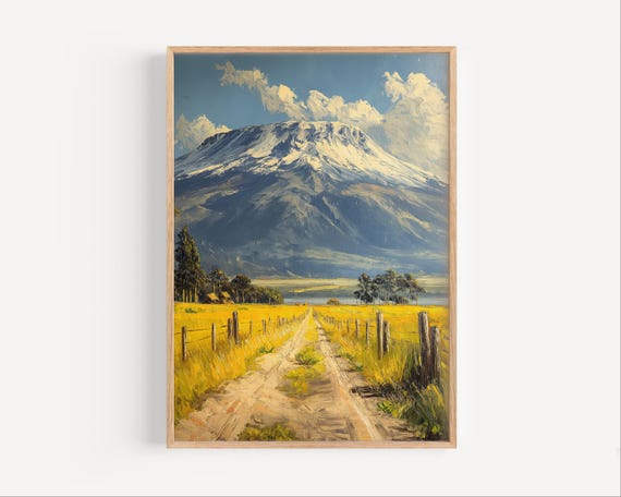 Mount Kilimanjaro Oil Painting Tanzania Volcano Wall Art Poster Or Canvas Print Africa Travel Gift Paint Style Natural Wonder