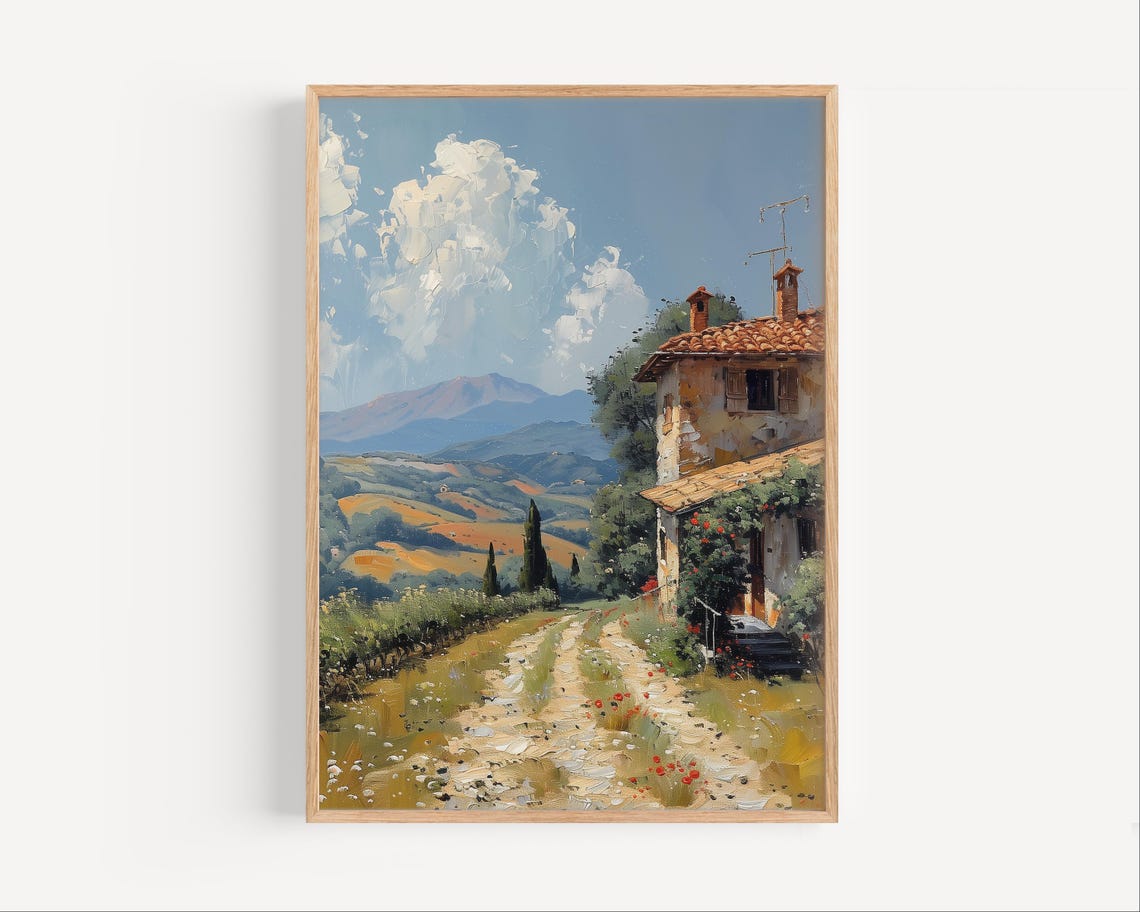 Tuscany Italy Oil Painting Europe Travel Poster Print Or Canvas Italian Countryside Artwork Wall Art Gift Souvenir Rural