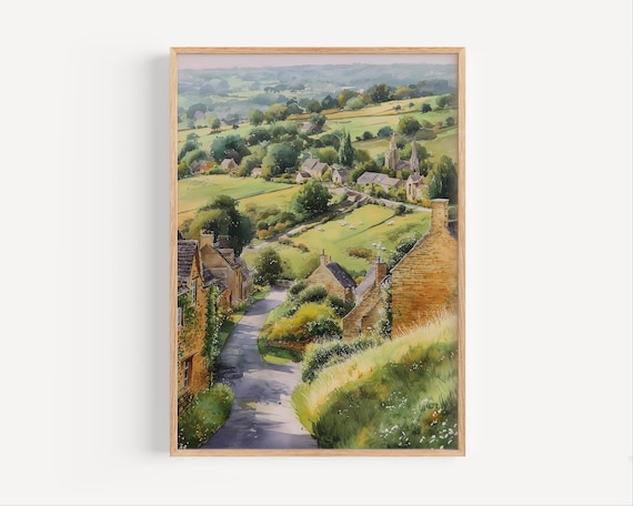 Cotswolds Watercolor English Countryside Travel Poster