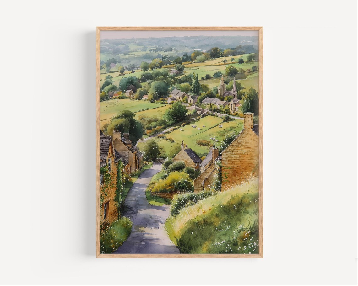 Cotswolds Watercolor English Countryside Travel Poster