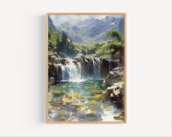 Fairy Pools In Isle Of Skye Scotland Oil Painting Scottish Rural Creek Nature Travel Poster Print Or Canvas Wall Art Gift Souvenir