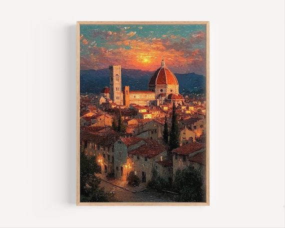 Florence Italy Sunset Santa Maria Del Fiore Cathedral Poster