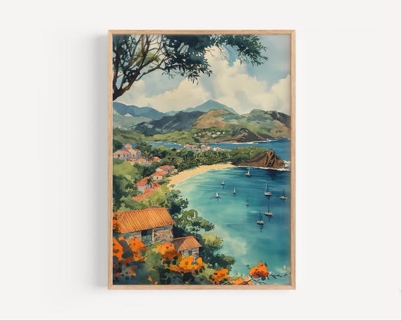 Guadeloupe Watercolor Painting Poster Print Or Canvas Wall Art Caribbean Travel Island