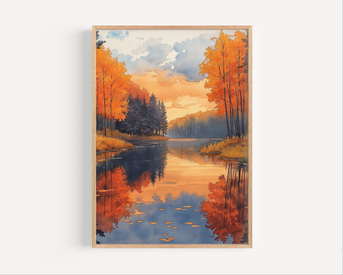 Shawnee State Park Autumn Sunset Lake Watercolor Reflection Poster