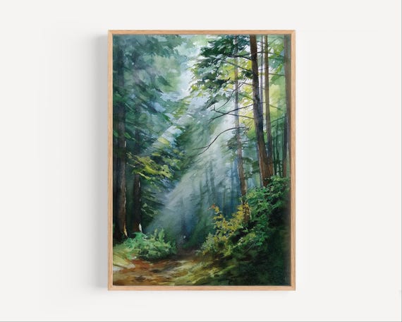 Oregon Forest Watercolor Painting Print Pnw Poster Or Canvas West Coast Woods Pacific North Hiking Nature Travel Art