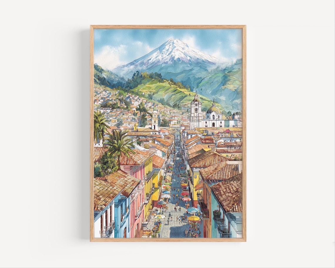 Quito Ecuador Watercolor Art Print, UNESCO Cityscape