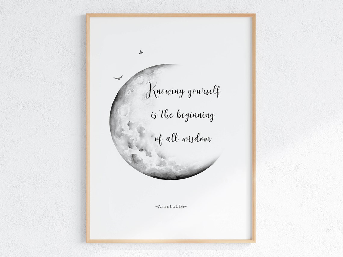 Aristotle Knowing Yourself Quote Poster with Watercolor Full Moon Art