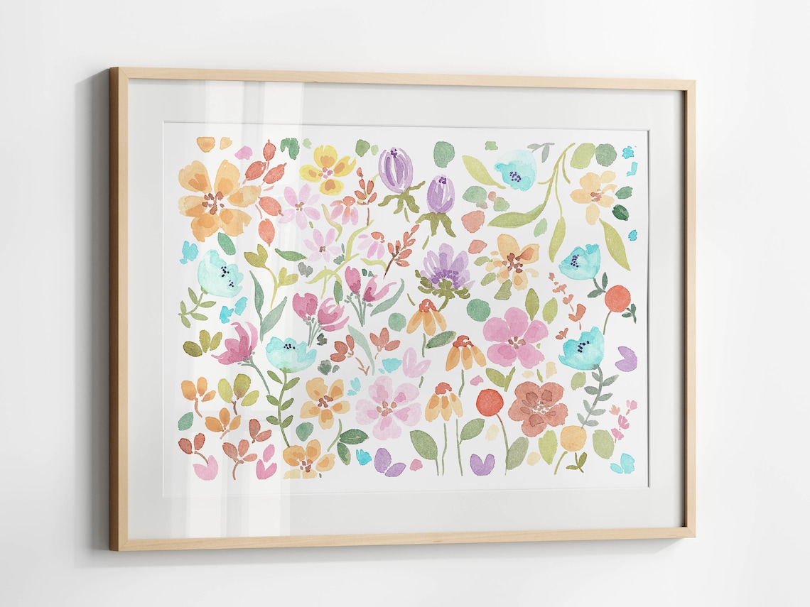 Colorful Flower Poster, Bright Wildflower Watercolor Print