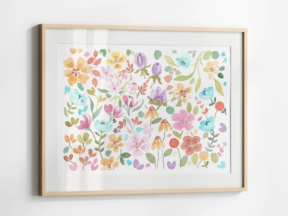 Colorful Flower Poster, Bright Wildflower Watercolor Print