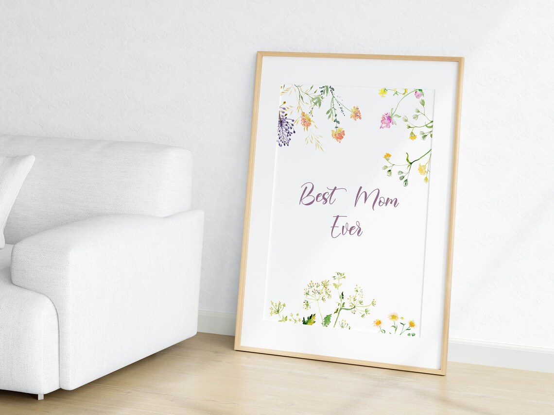 Best Mom Ever Floral Quote with Watercolor Wildflowers Print - Image 3
