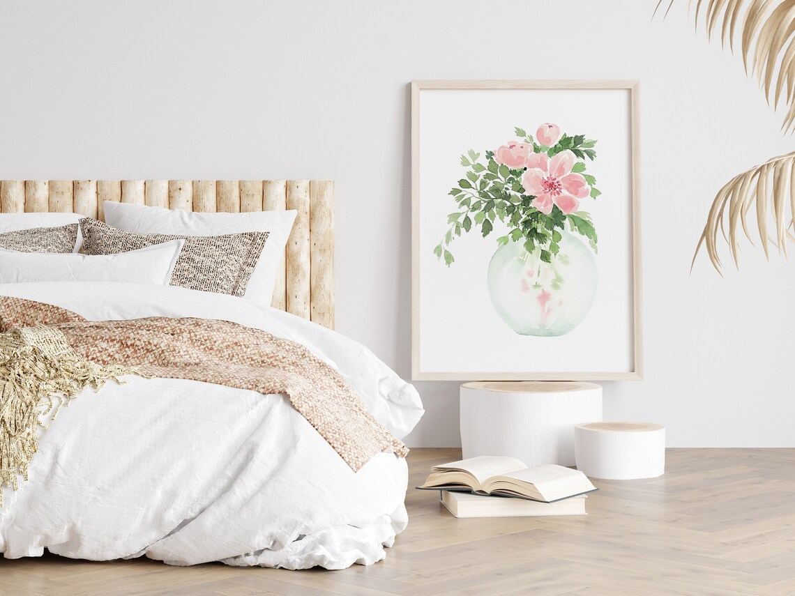 Floral Bouquet In Vase Watercolor Art Print - Image 3