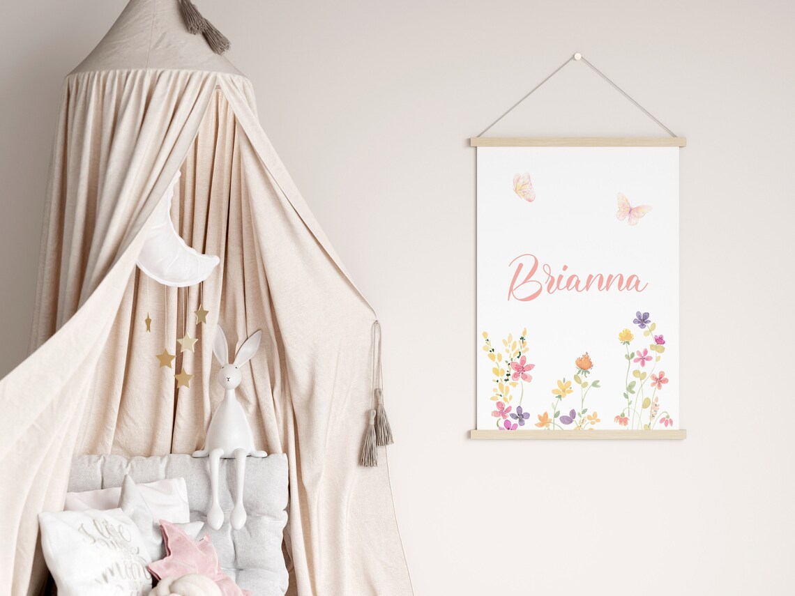 Wildflowers and Butterflies Personalized Nursery Art Print - Image 2