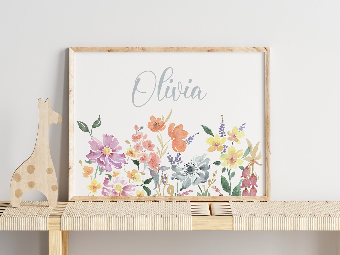 Custom Wildflower Girl Name Sign, Nursery Floral Art - Image 2