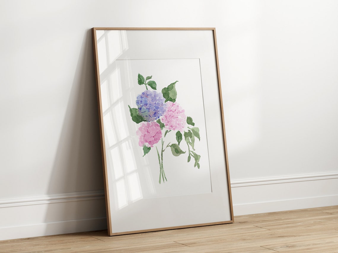 Pink And Blue Hydrangea Watercolor Floral Botanical Art Print - Image 2