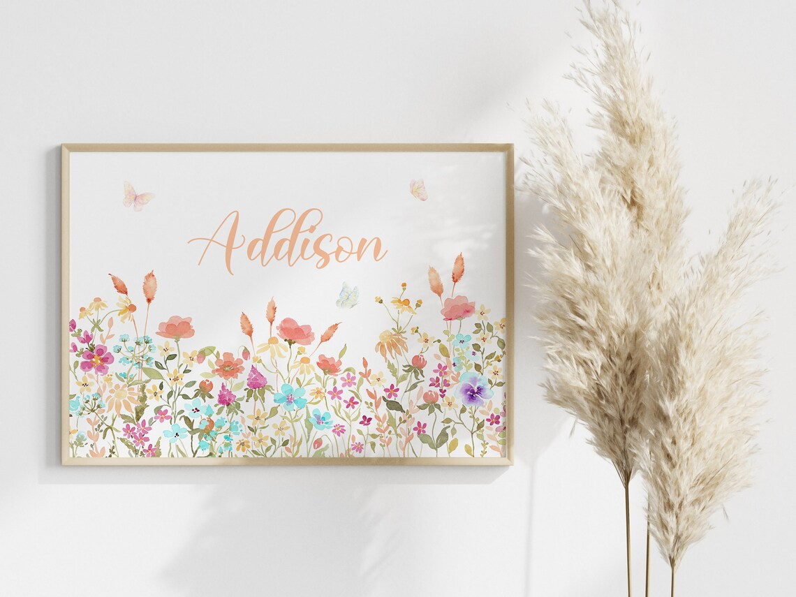 Wildflower Girl Name Watercolor Poster, Boho Nursery - Image 2