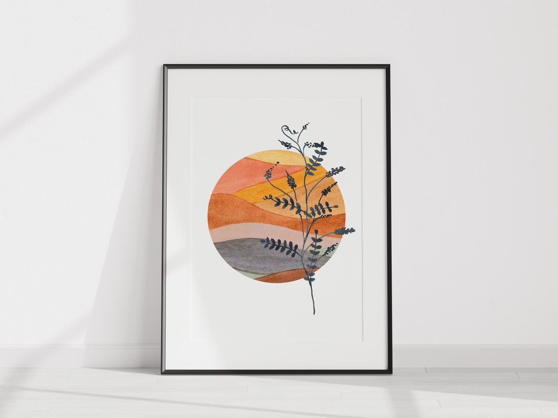 Boho Abstract Terracotta Sunset Circle Botanical Branch Poster - Image 3
