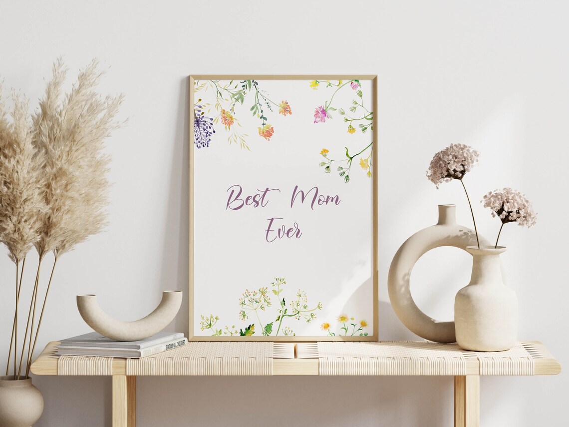 Best Mom Ever Floral Quote with Watercolor Wildflowers Print - Image 2