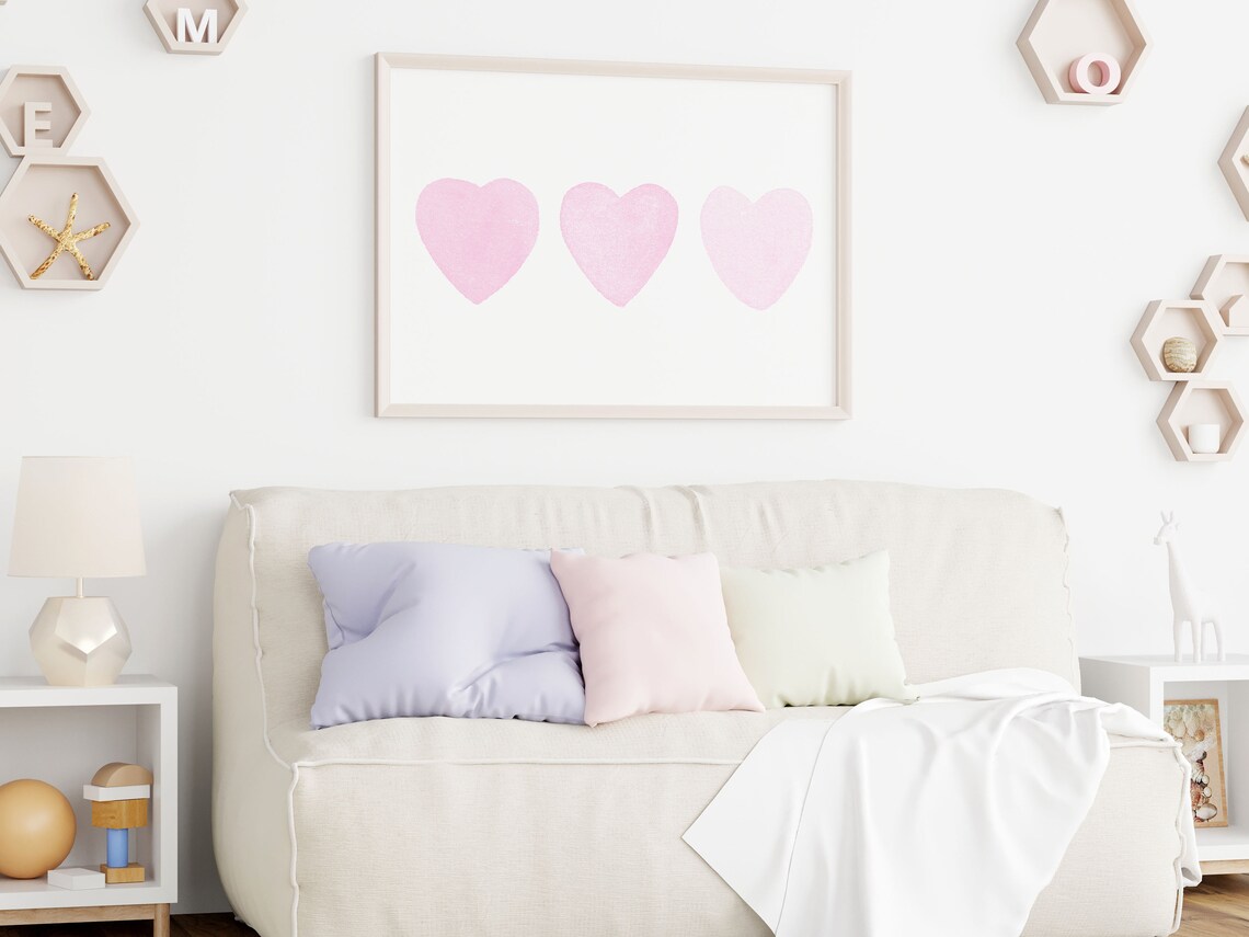 Three Pink Hearts Watercolor Print, Nursery Decor - Image 2