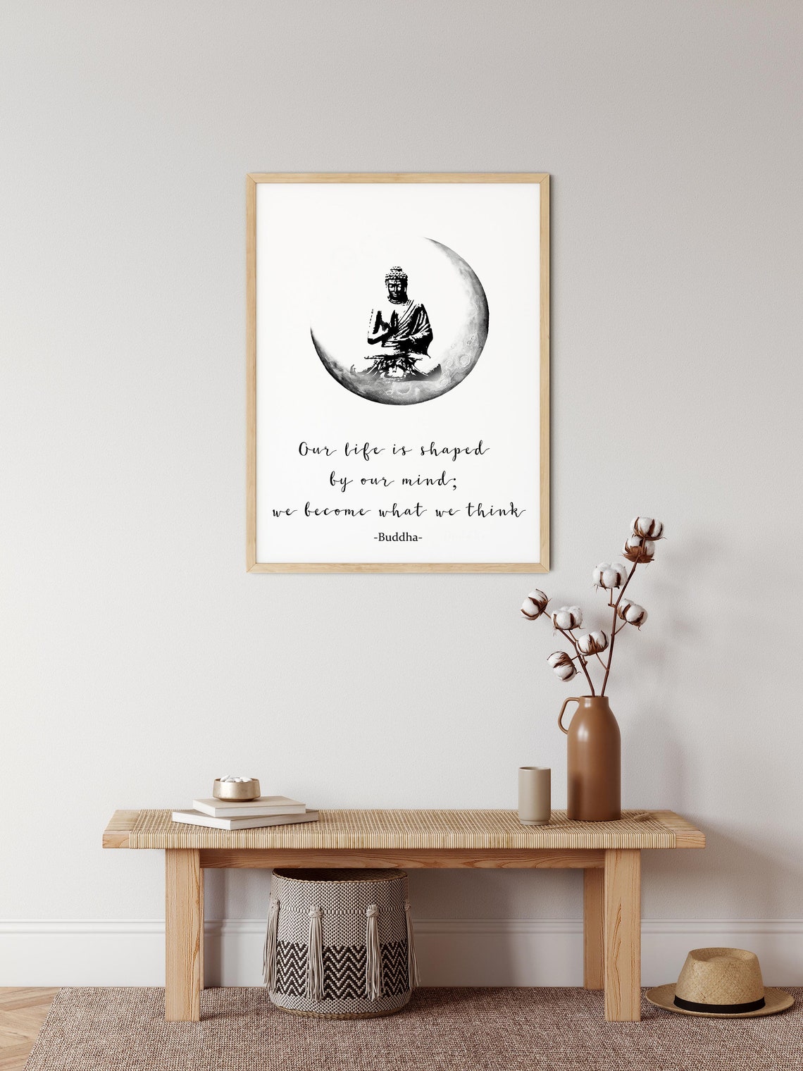 We Become What We Think Buddha Crescent Moon Wisdom Quote Poster - Image 2