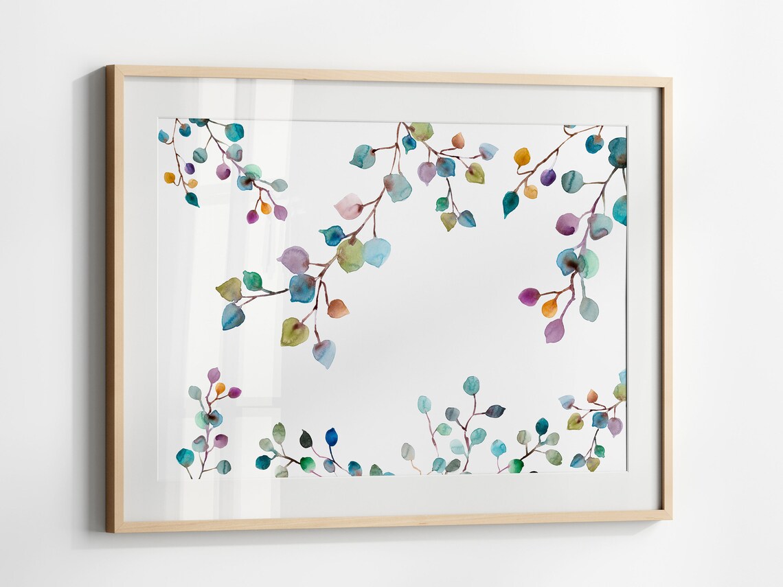 Eucalyptus Leaves Colorful Abstract Watercolor Botanical Art Print