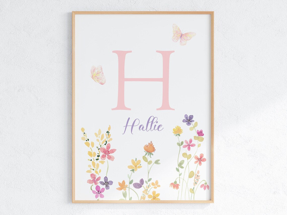 Personalized Hallie Initial Name Wildflower Watercolor Poster