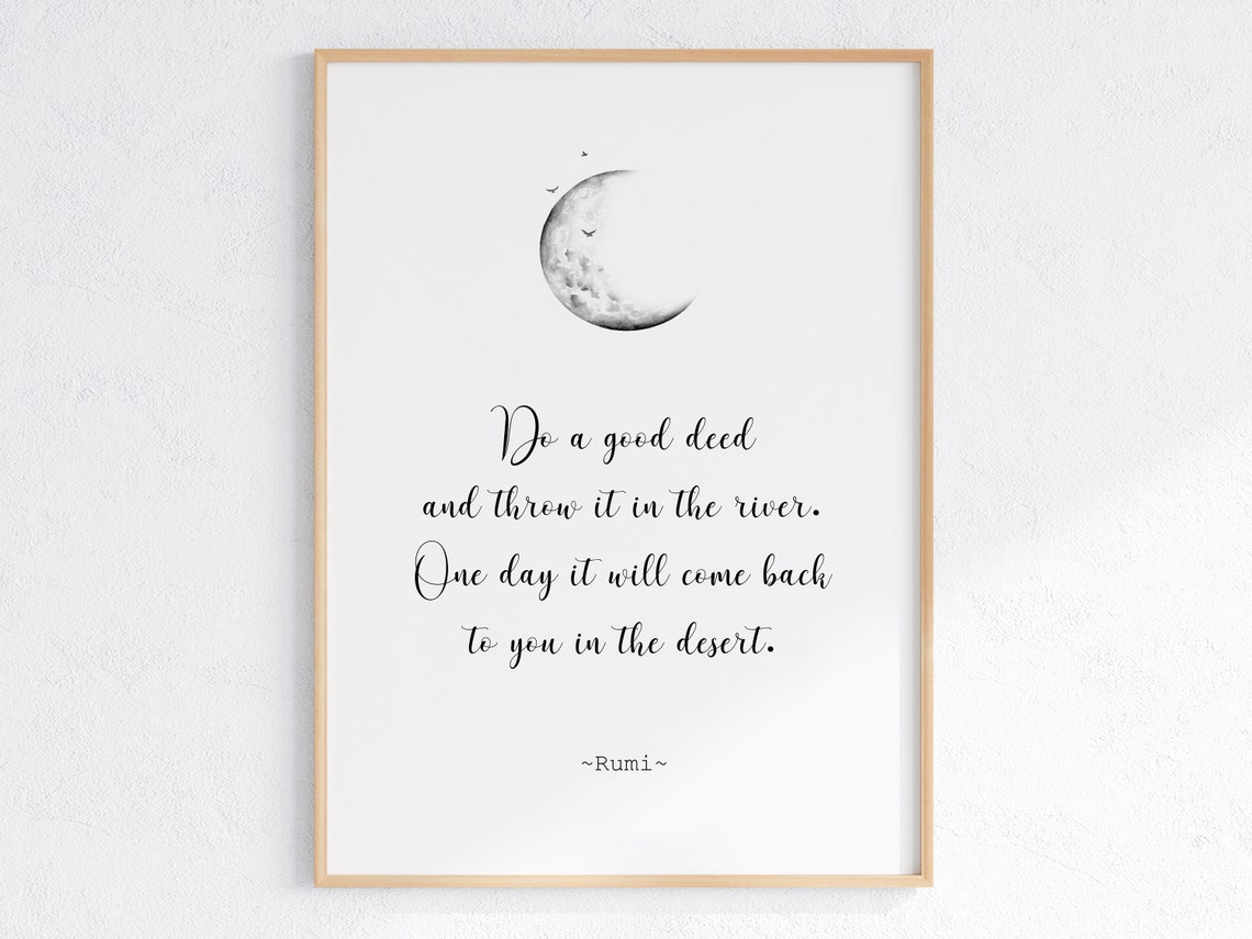 Rumi Good Deed Quote Crescent Moon Typography Gentle Serene Poster