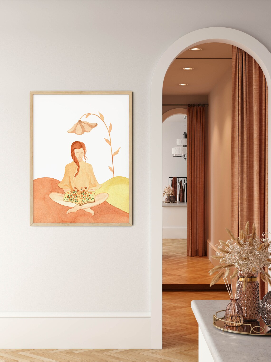 Redhead Girl Reading Watercolor Boho Book Lover Botanical Poster - Image 2