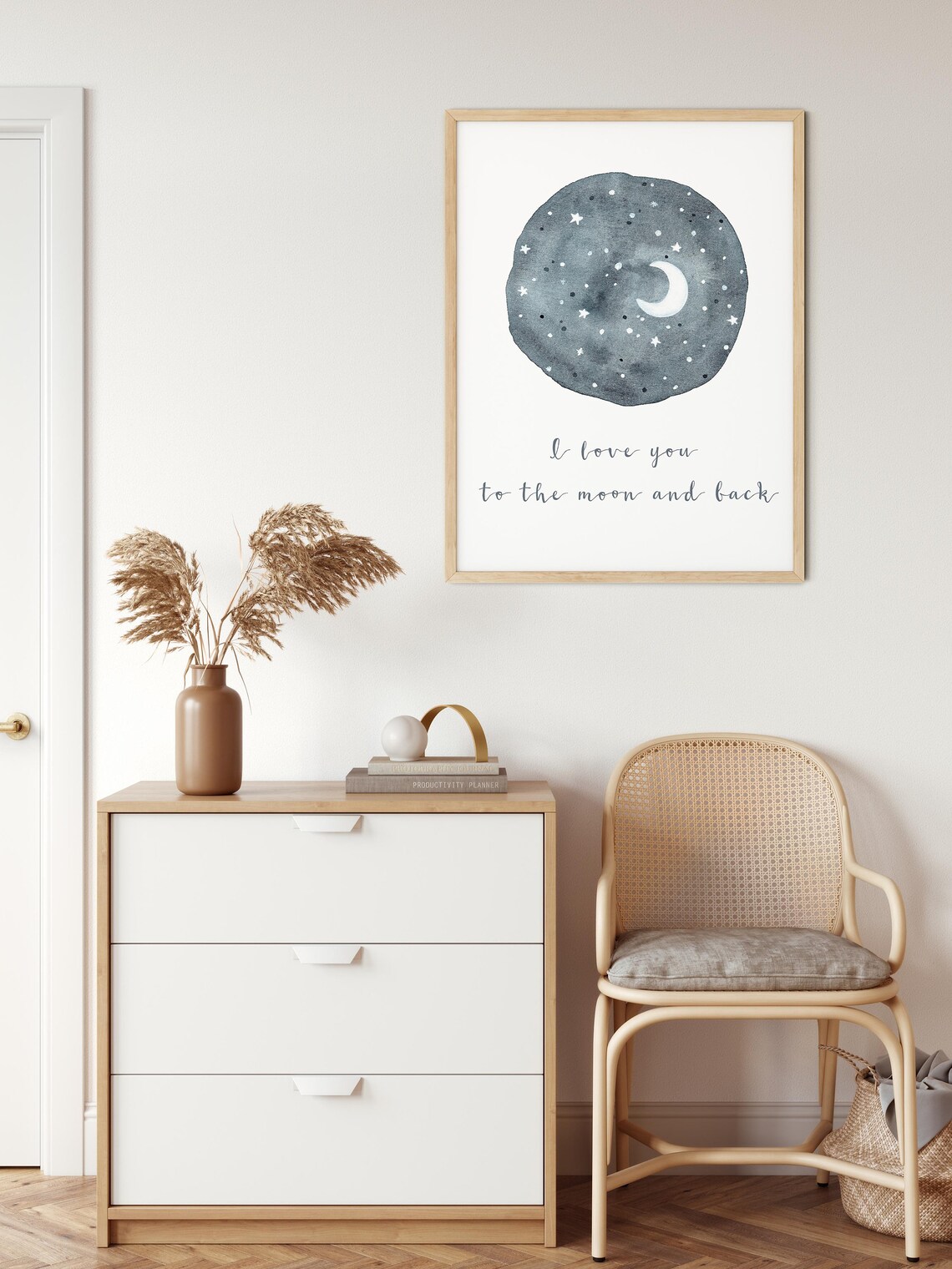 I Love You to the Moon and Back Navy Starry Night Watercolor Poster - Image 2