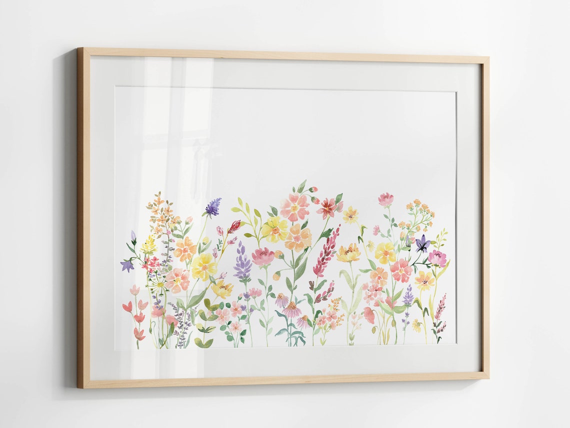 Horizontal Wildflower Meadow Watercolor Pastel Floral Art Print - Image 3
