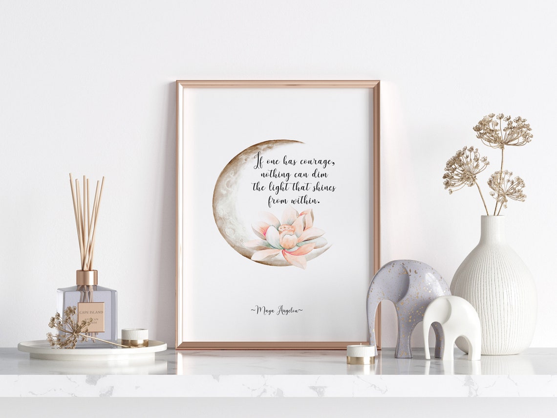 Maya Angelou Courage Quote Moonlit Lotus Flower Scene Poster - Image 3