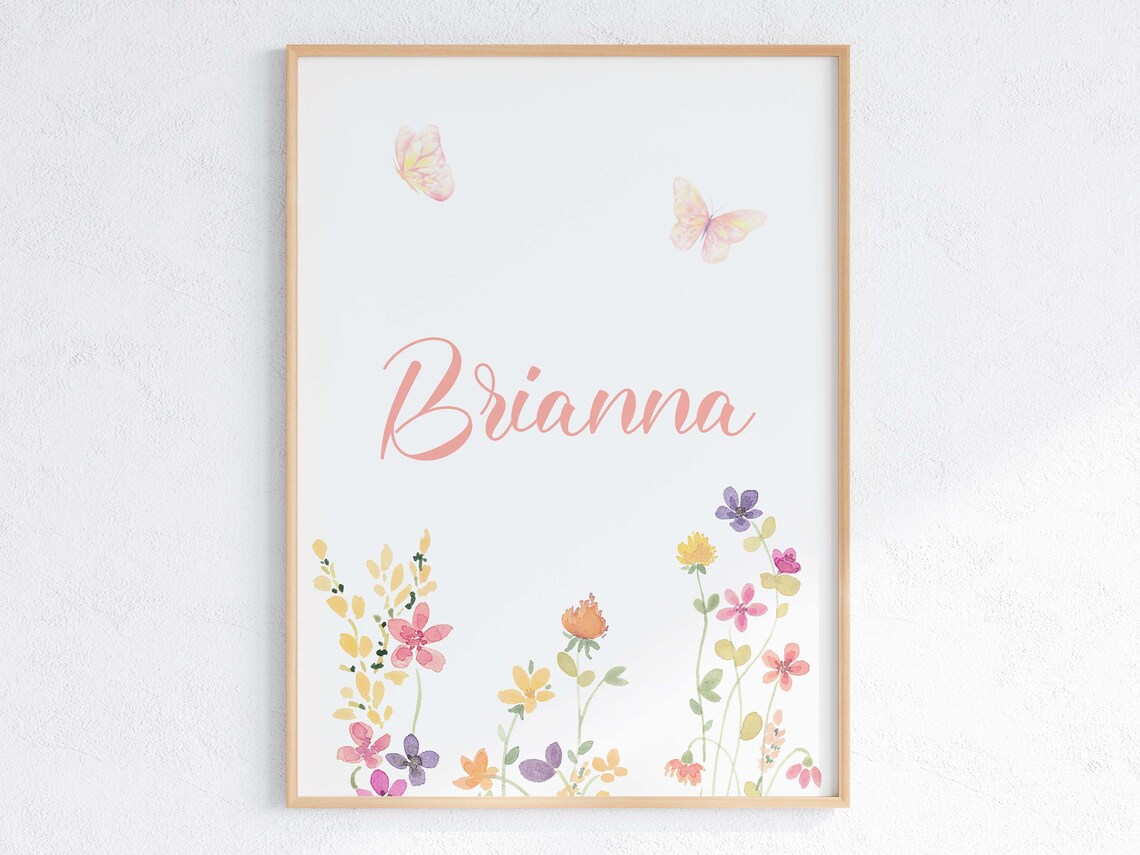 Wildflowers and Butterflies Personalized Nursery Art Print - Image 3