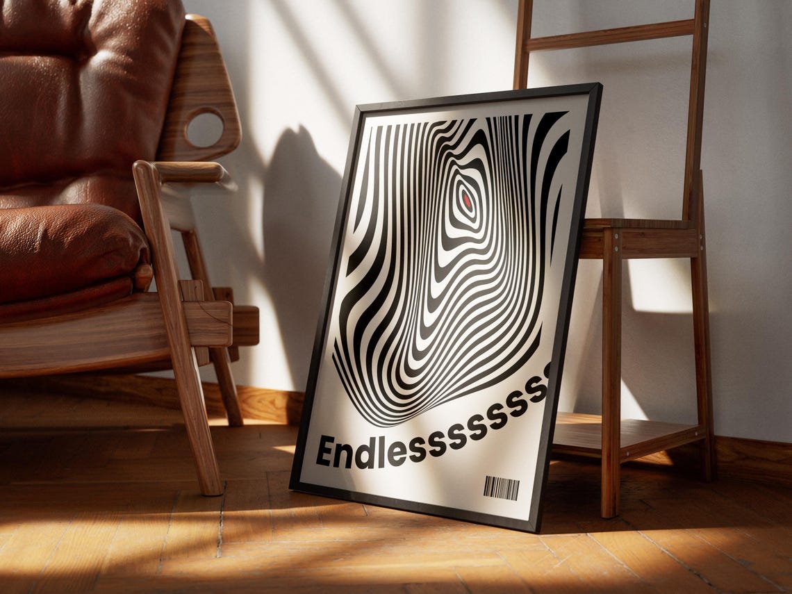 Endless Optical Illusion Poster Black And White Warped Lines Red Dot - Image 4
