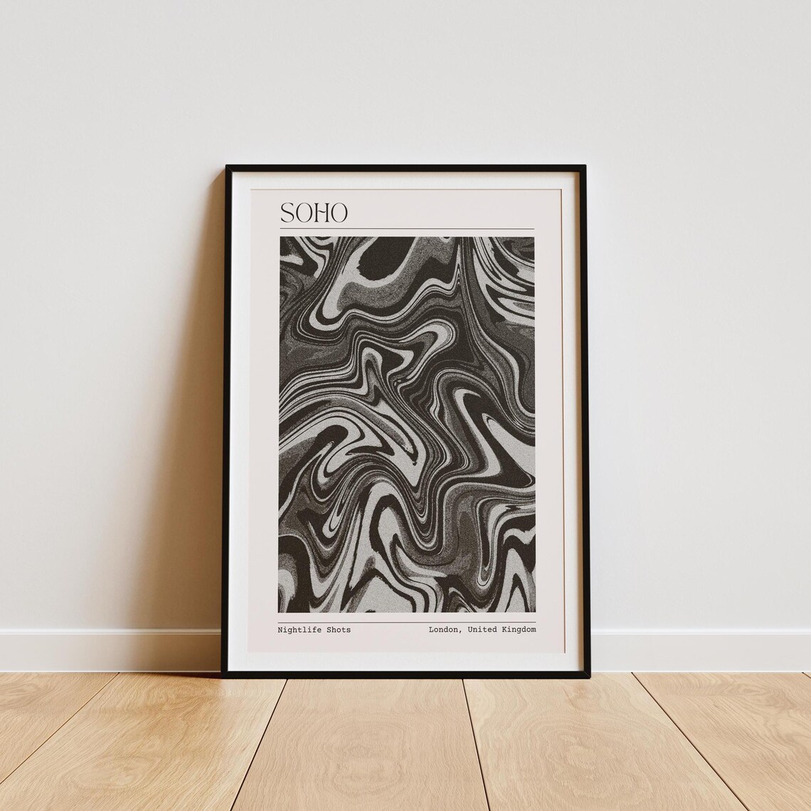 Soho London Monochrome Marble Swirl Poster Nightlife Shots Urban Decor - Image 4