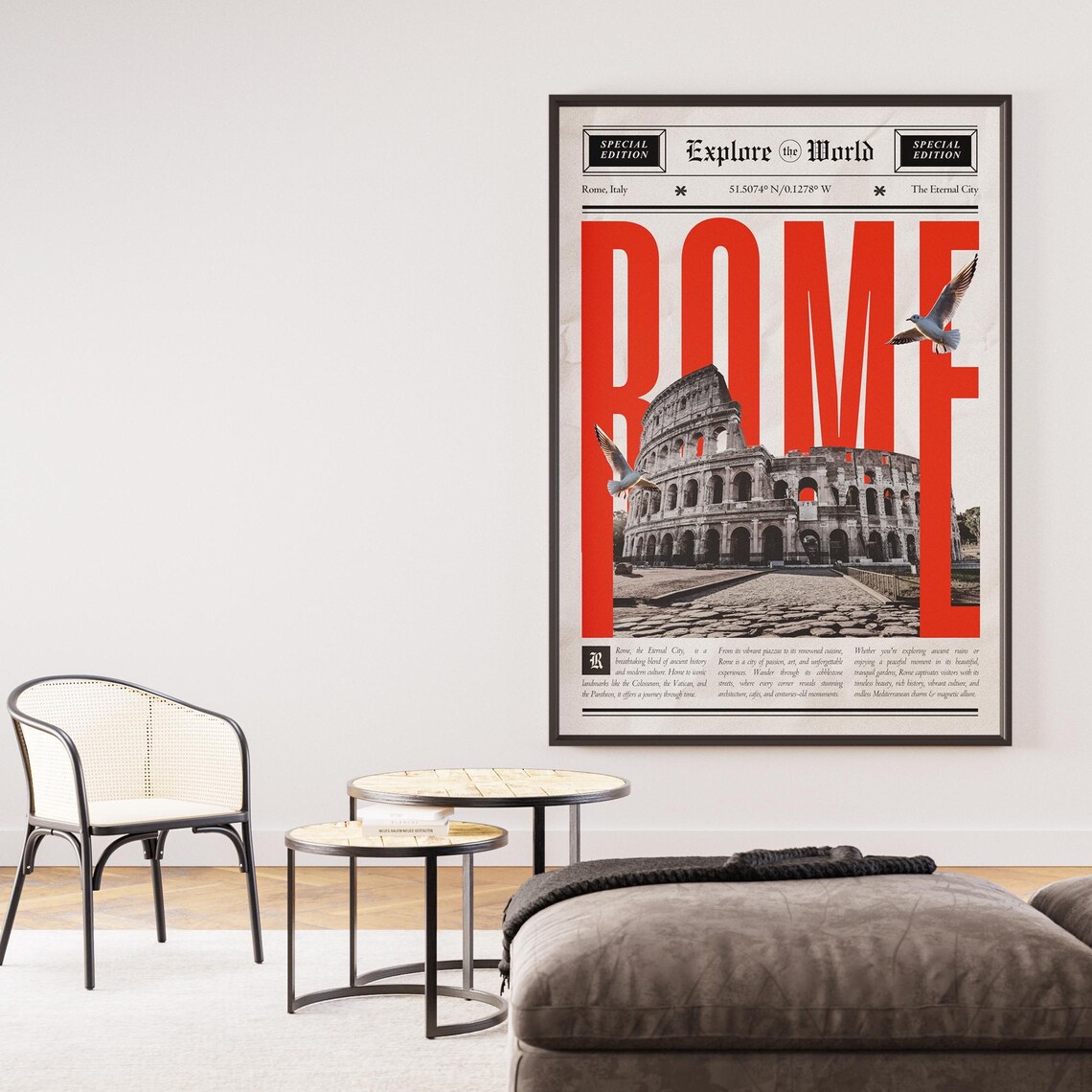 Vintage Retro Newspaper Style Rome Italy Colosseum Travel Poster - Image 3