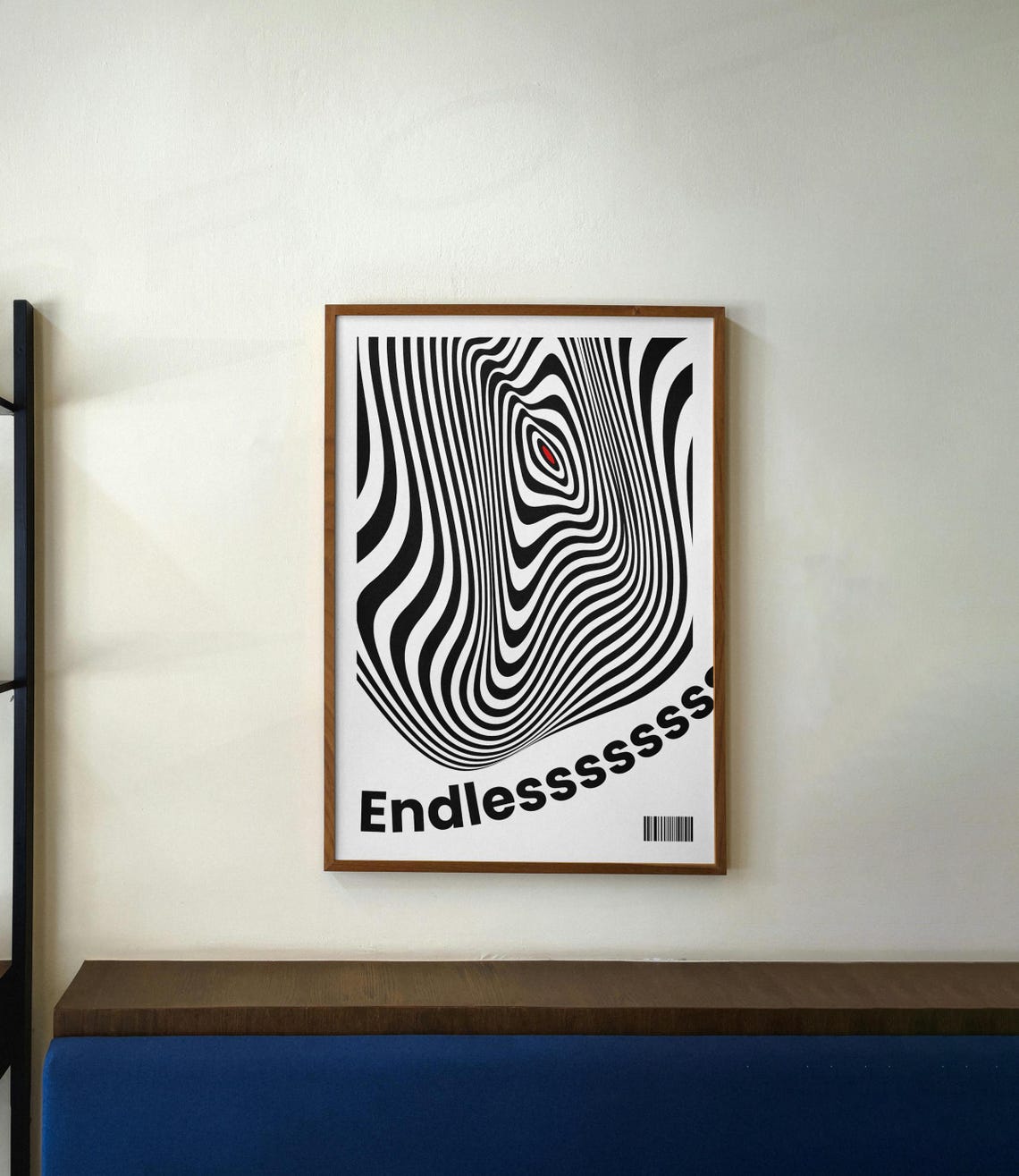 Endless Optical Illusion Poster Black And White Warped Lines Red Dot - Image 3