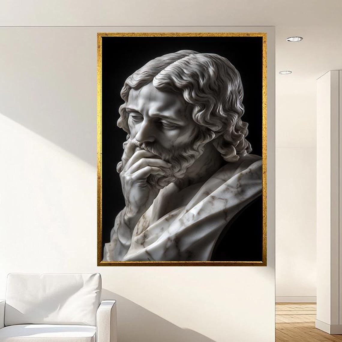Marble Bust of a Bearded Thinker Classical Sculpture Art Poster