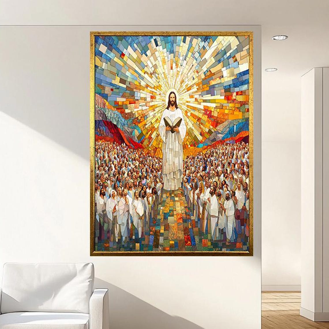 Jesus with Open Book Teaching the Multitude Mosaic Art Poster