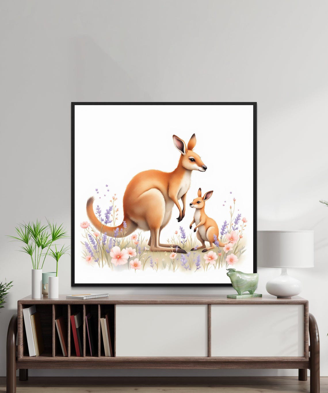 Mother Kangaroo and Joey in Lavender Watercolor Nursery Art Poster - Image 2