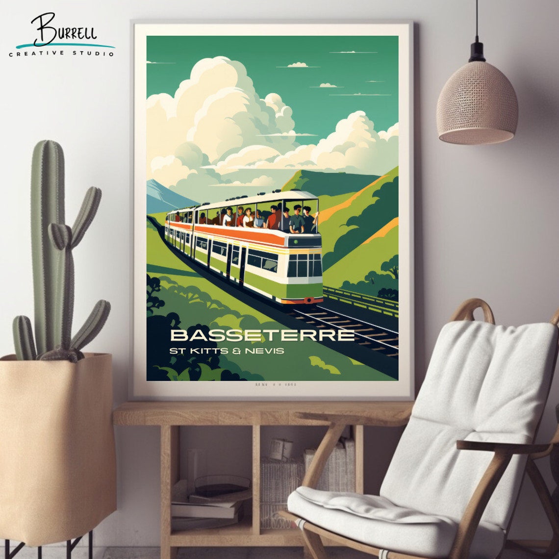 Basseterre Saint Kitts Scenic Railway Train Vintage Travel Poster